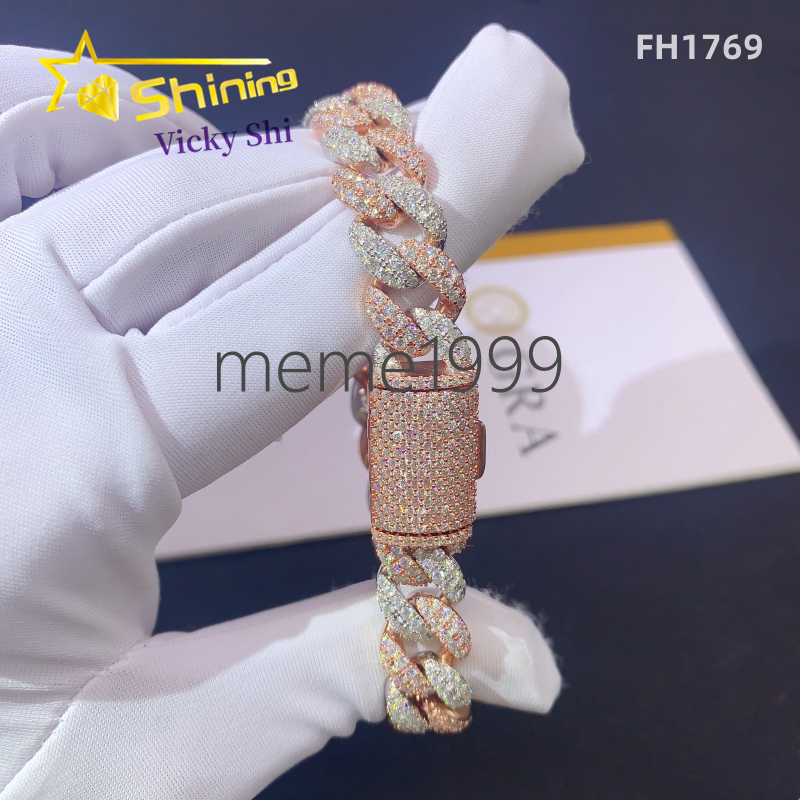 Luxury Fashion Hip Hop Missanite Cuban Bracelets S925 Silver Iced Out VVS Moissanite Cuban Link Chain