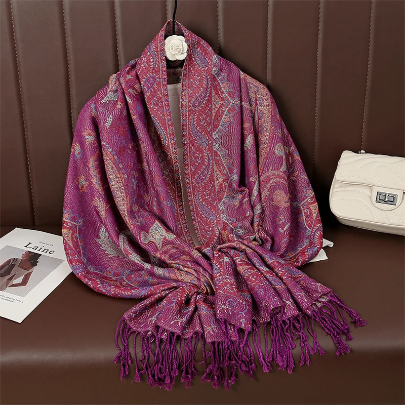 Paisley Pashmina Shawl Scarf Women Jacquard Cashew Printed Scarves Flowers Borders Female Tassel Blanket Wraps Ethnic Shawls 250818