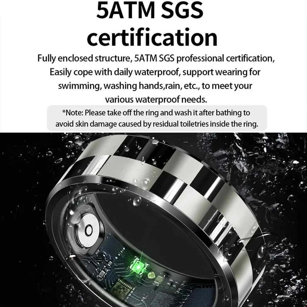 New R9 5ATM Waterproof Smart Ring Stainless Steel Health Monitor Fashion Luxury Smart Finger Ring for Men and Women with Charging Box as a Gift W25081
