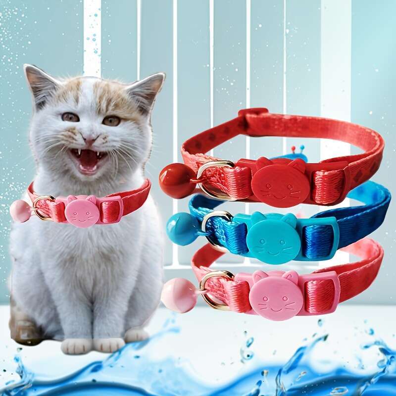 New Pet Supplies Polyester Printed Cat Collar Adjustable Bell Pendant Durable Buckle Design