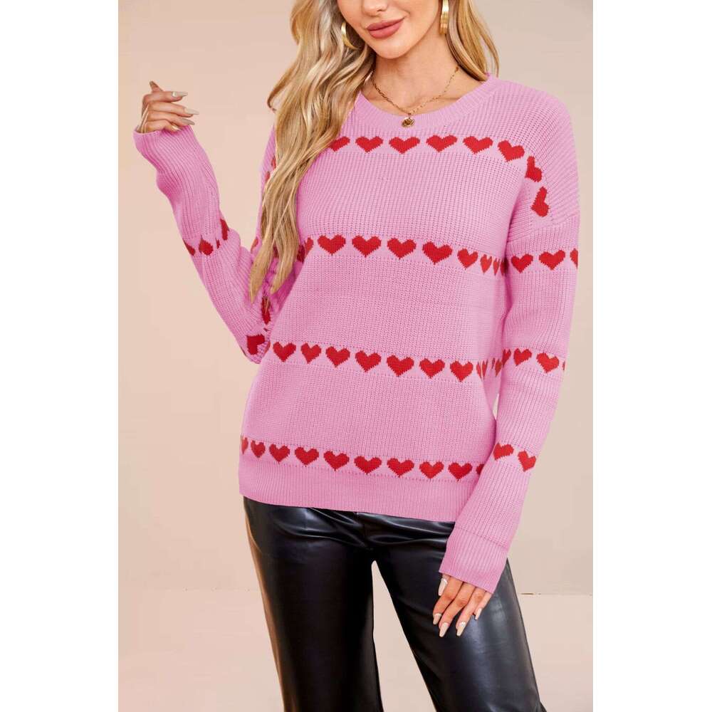 New Autumn Winter Women's Clothing Valentine's Day Love Heart Pullover Knitted Plus Size Loose Sweater B5