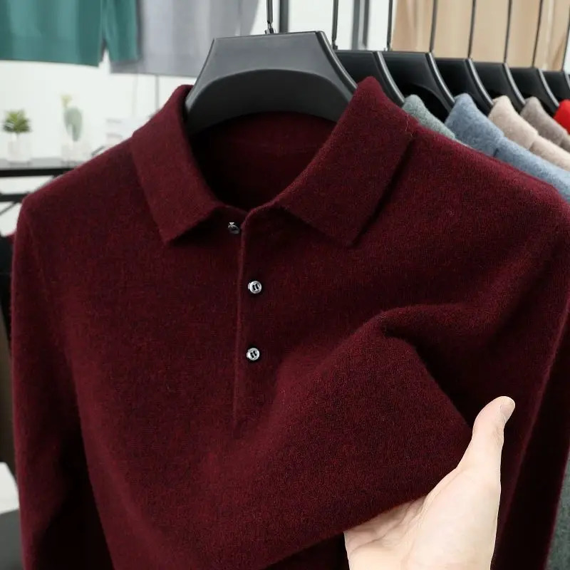 Smart Casual Autumn Winter Sweater Men Solid Lapel Button Simplicity Fashion y Long Sleeve Pullovers Knitted Tops 250819