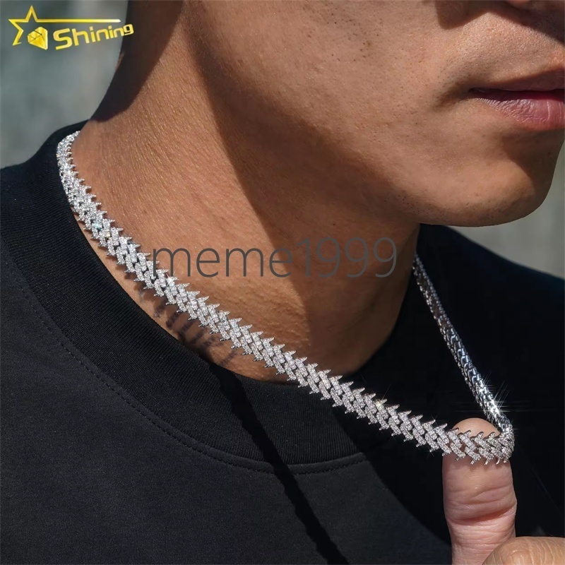 Pass Diamond Tester 925 Silver Hip Hop Jewelry Iced Out VVS Moissanite Diamond Spike Cuban Chain 10MM