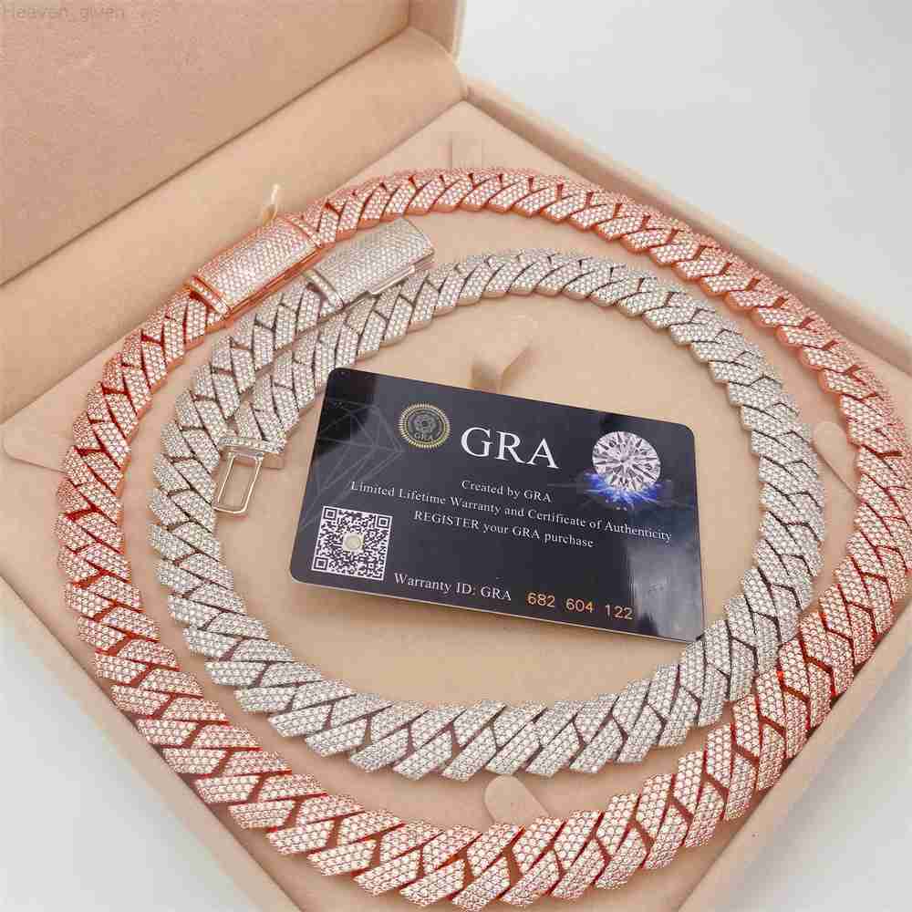 High Quality 15Mm18Inches Cuban Vvs Moissanite Necklace Moissanite Cuban Chain Mossan Hip Hop Necklace