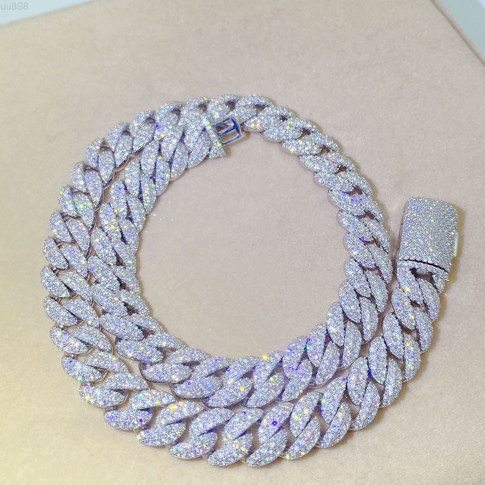 15MM Fashion Unisex Cuban Bracelet Sterling Silver Ice Crystal Moissanite Bracelet