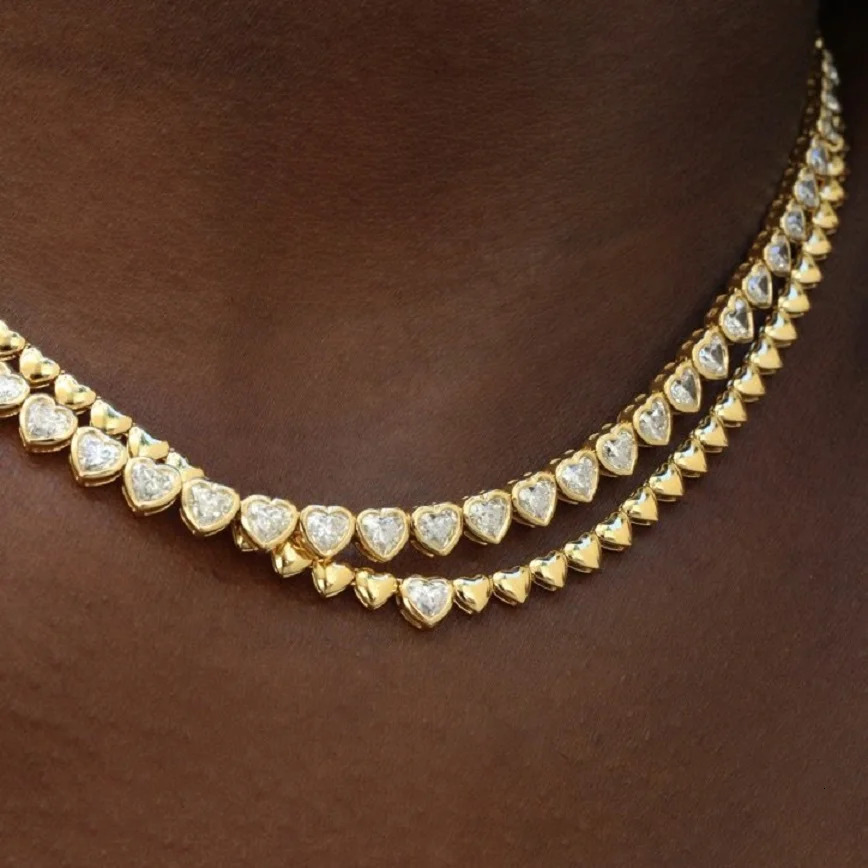 High Polish Shiny Heart Shaped Charm Tennis Chain 16 Inches Fashion Necklace Valentines Gift Jewelry 250815