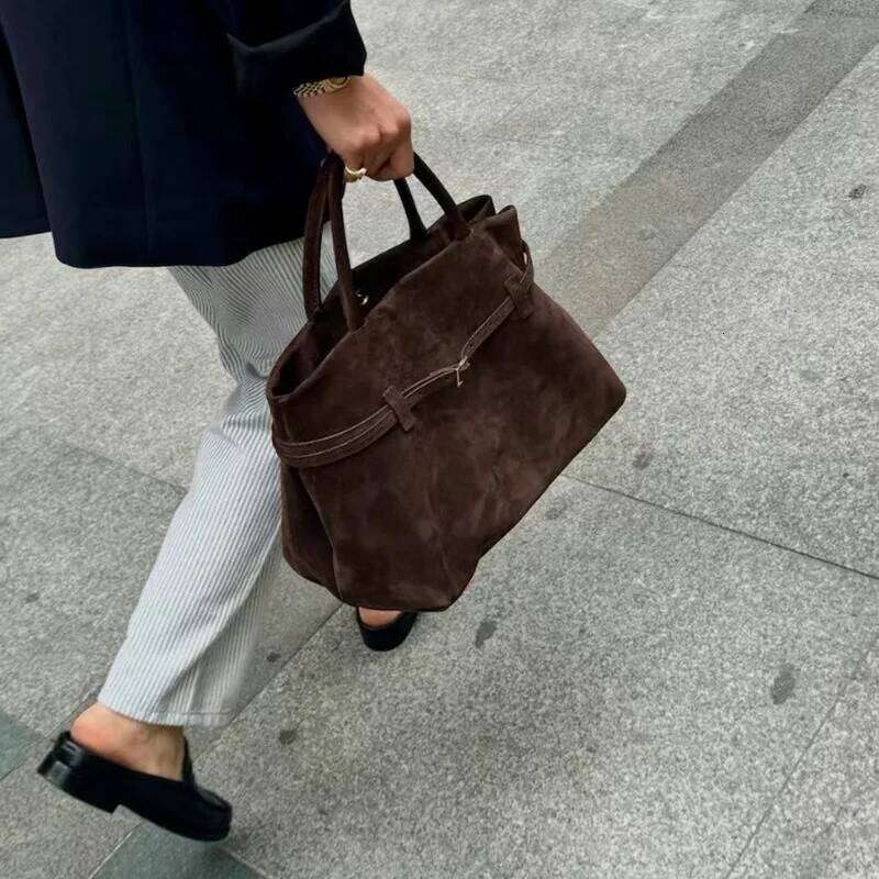Winter Big Capacity High end Frosted Cowhide Women s Handbag Coffee Solid Color Matte Suede Leather Female Shoulder Bag bag