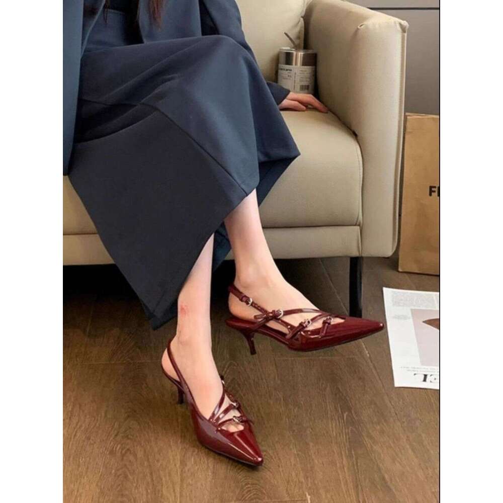 Thin One-Strap Heel Pointed Toe Fashion Red High Heels 2025 Designer Shoe Summer New Style -Inspired Premium Closed-Toe Sandals -Inspired Closed-