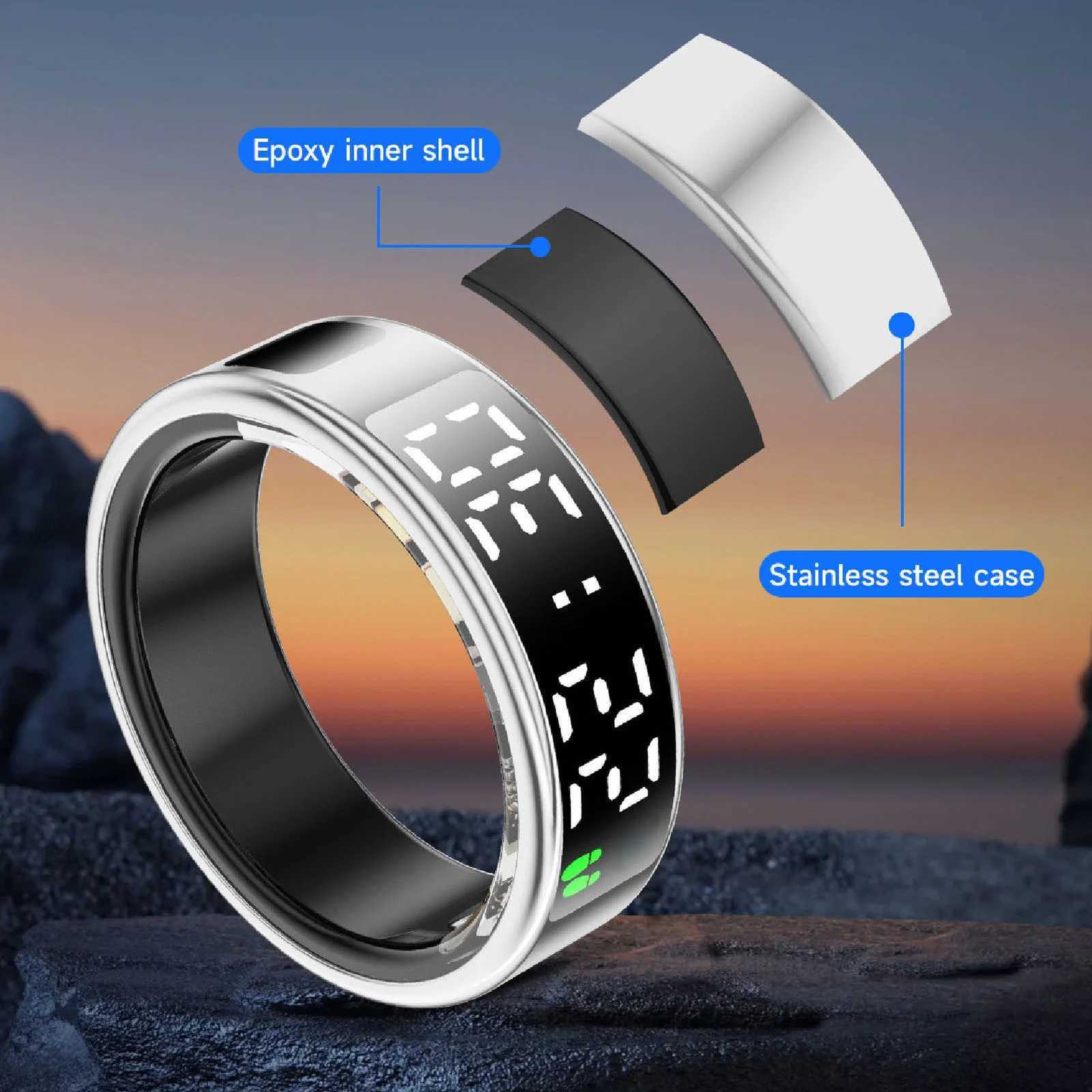 Health Ring Smart Ring Fitness Men Women IP68 Health Exercise Record Steps with Charging Bay Silver W250819