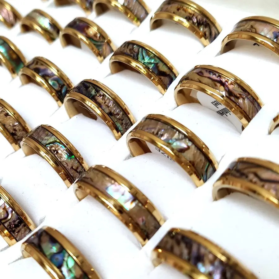 20pcs/lot Black Blue Quality Stainless Steel Bright Shell Band Ring Men Wedding Rings Women Party Jewelry 250815