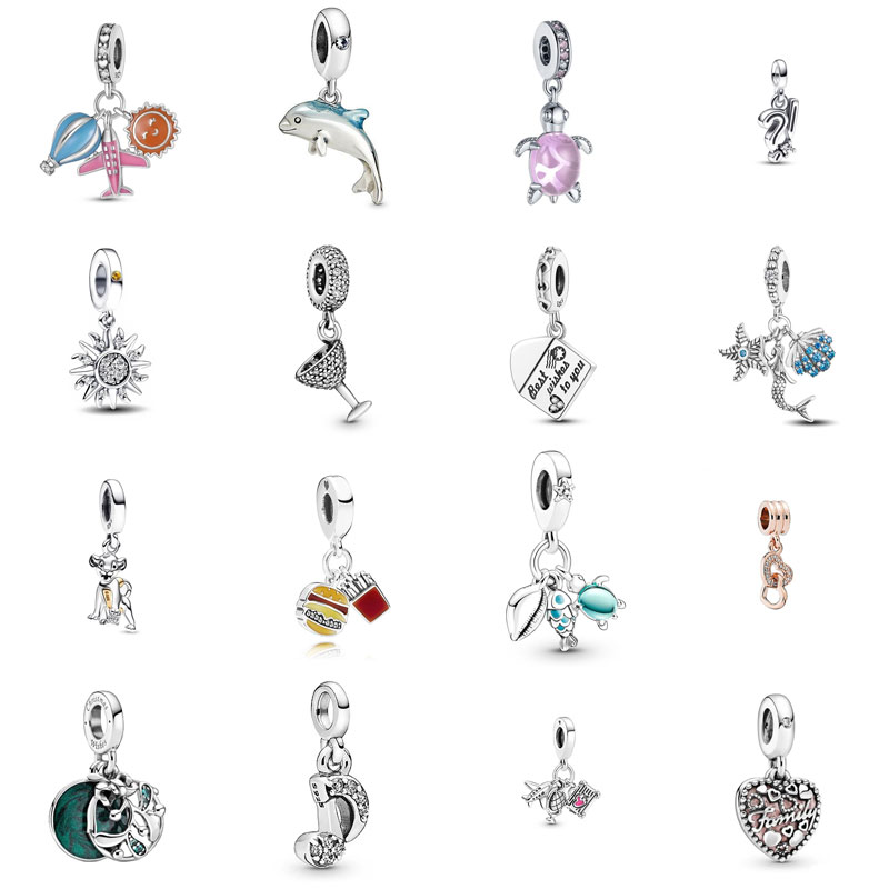 S925 Silver Designer Charm Ocean Series Dolphin Turtle Mermaid Hanging Bead Love Plane Music Symbol Pendant Suitable for Bracelet DIY Jewelry Free Shipping