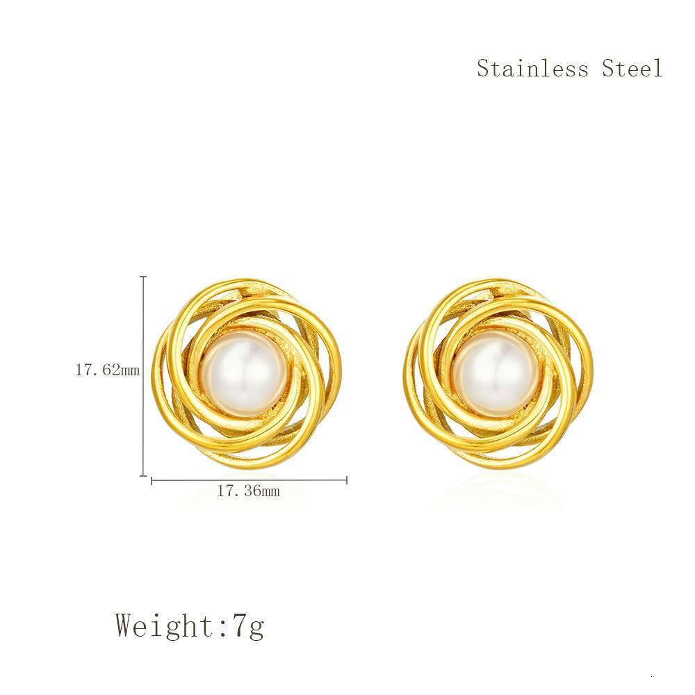 DHpet French Style High-End Minimalist Bird's Nest Pearl Earrings for Women Elegant Light Stainless Steel Wrap