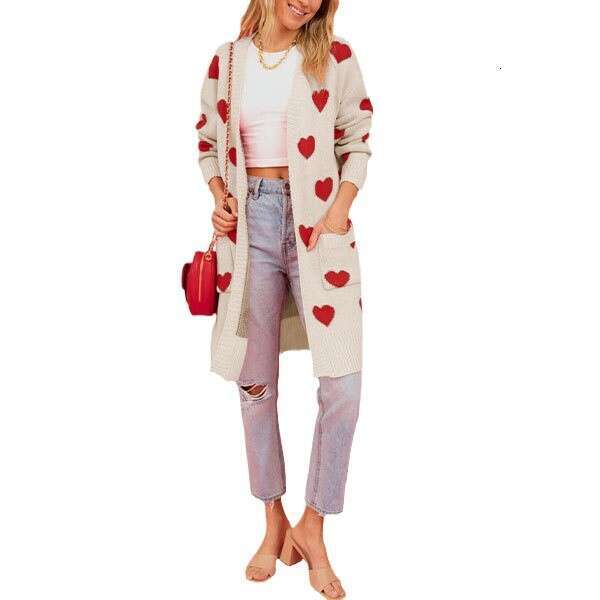 New Winter Valentine's Day Heart Knitted Mid-Length Plus Size Sweater Coat For Women B5