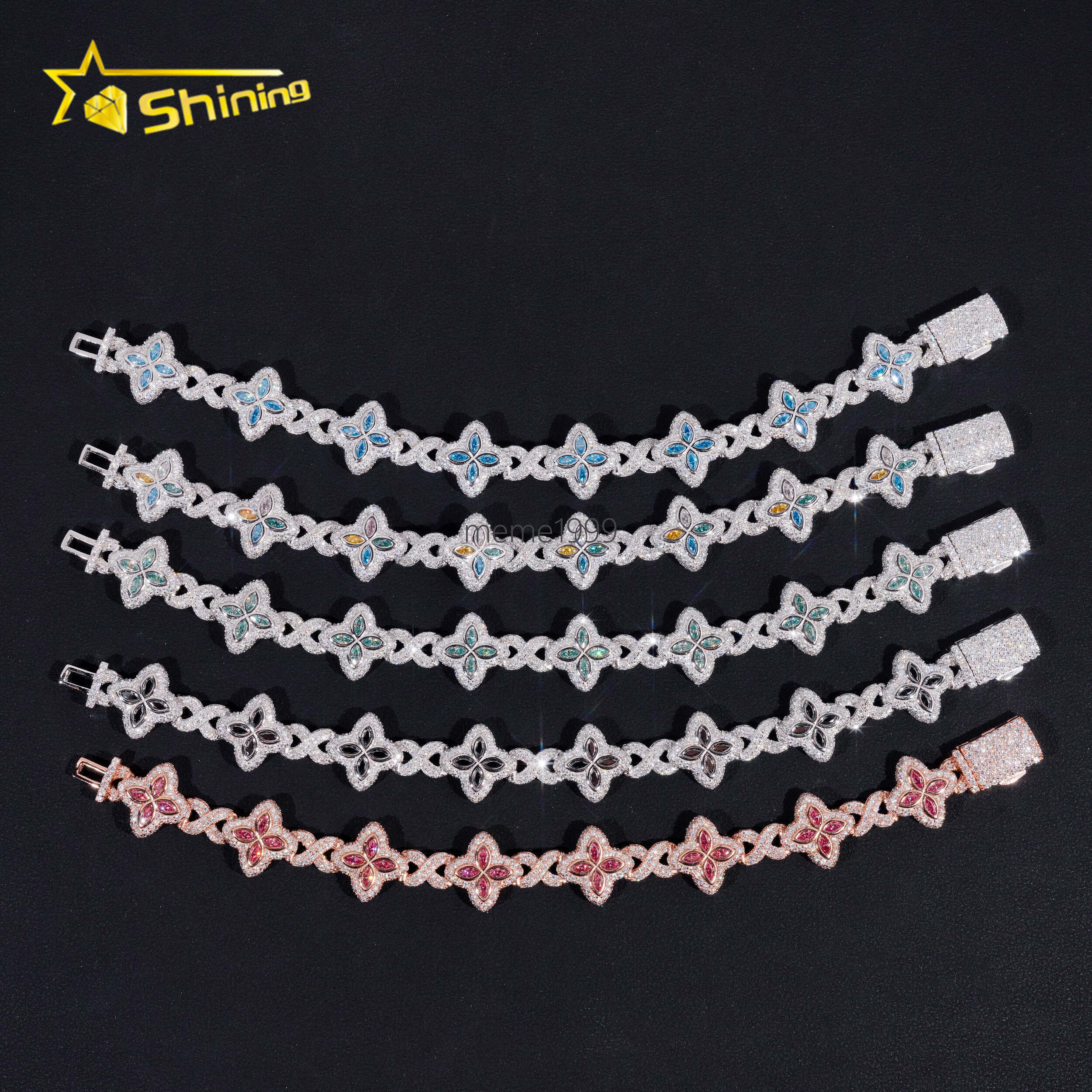 New Design Iced Out Colors Moissanite Cuban Link Chain Sterling Silver 925 Moissanite 15mm Bracelets Hip Hop Mens Jewelry