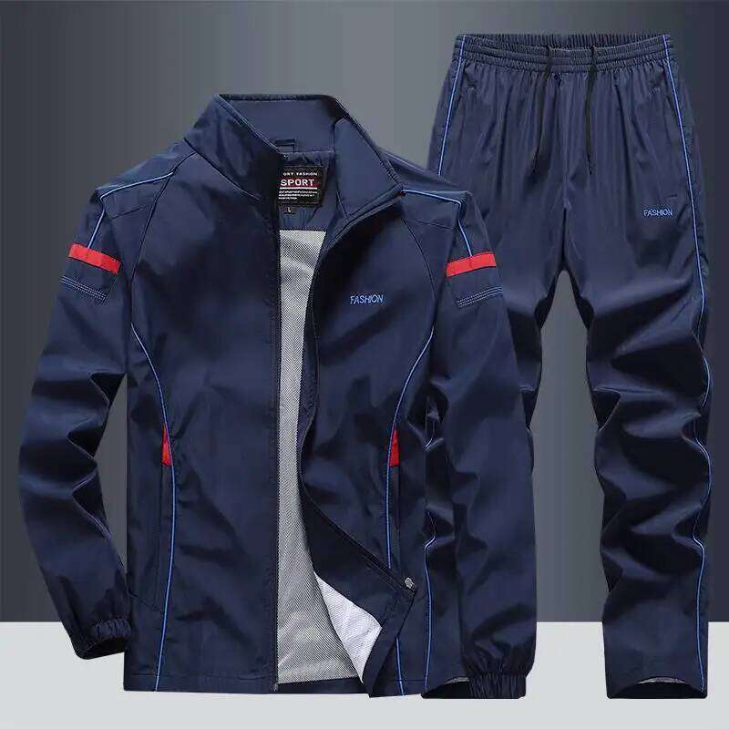 2025 Casual Windproof Running Sets Sportswear Men's Jogging Sport Jacket+Pants Sweatsuit Plus Size Breathable Workout Clothes