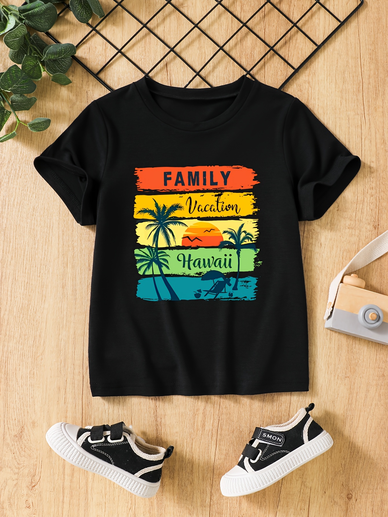 T-shirts Hawaiian Print Short-Sleeve Boys' Vacation Tee Set - Breathable Quick-Drying Material