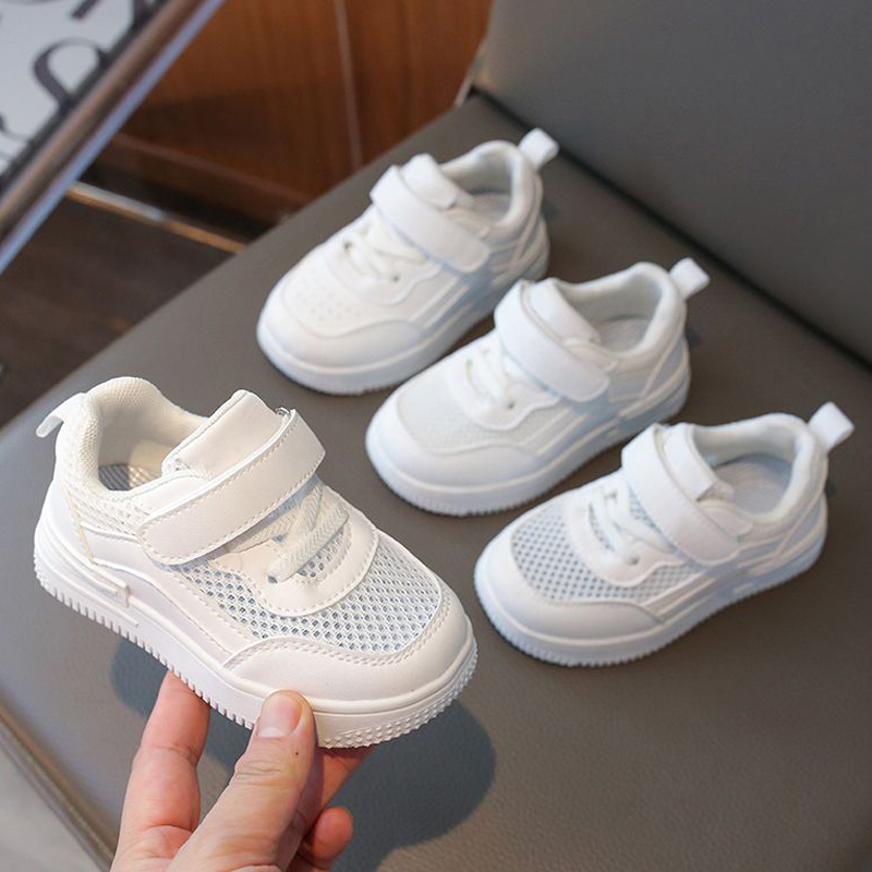 Toddler White Shoes Summer Spring Autumn Winter Kids White Sneakers Boys Sport Shoes Breathable Mesh Leather School Children Girls Shoes Sizes 21 - 30