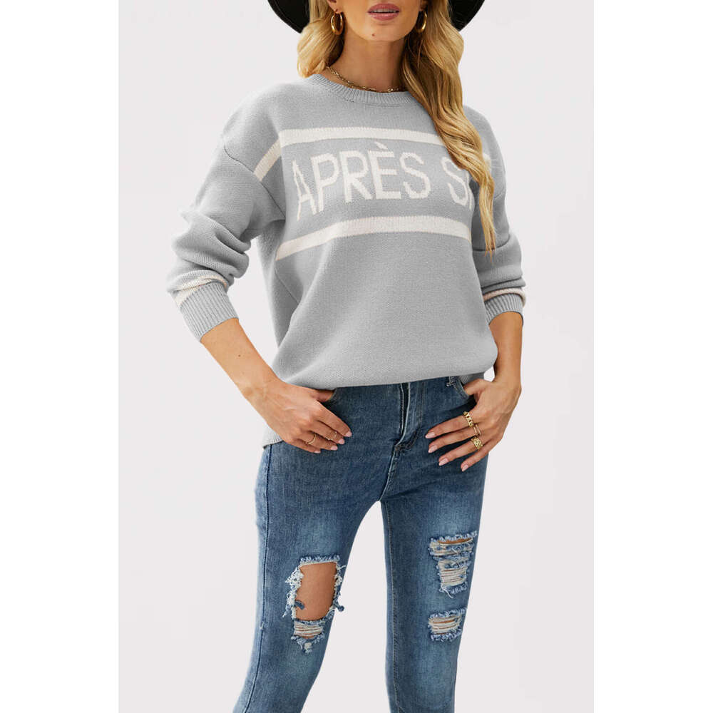 New Autumn Winter Temu Round Neck Letter Jacquard Casual Women's Knitted Sweater B5