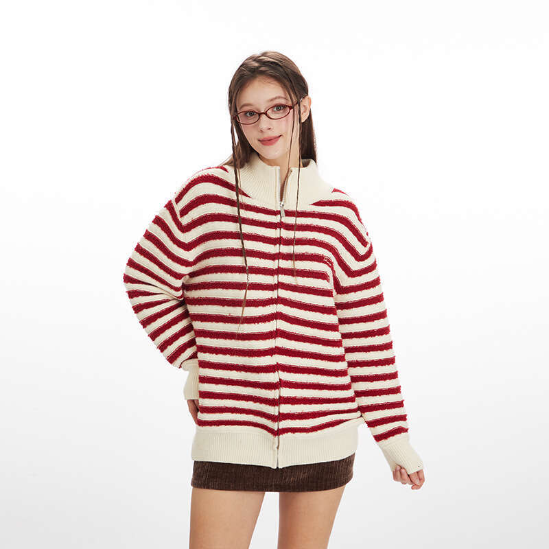 Autumn Winter Striped Sweater College Style Soft Lazy Unisex Knitted Cardigan B3