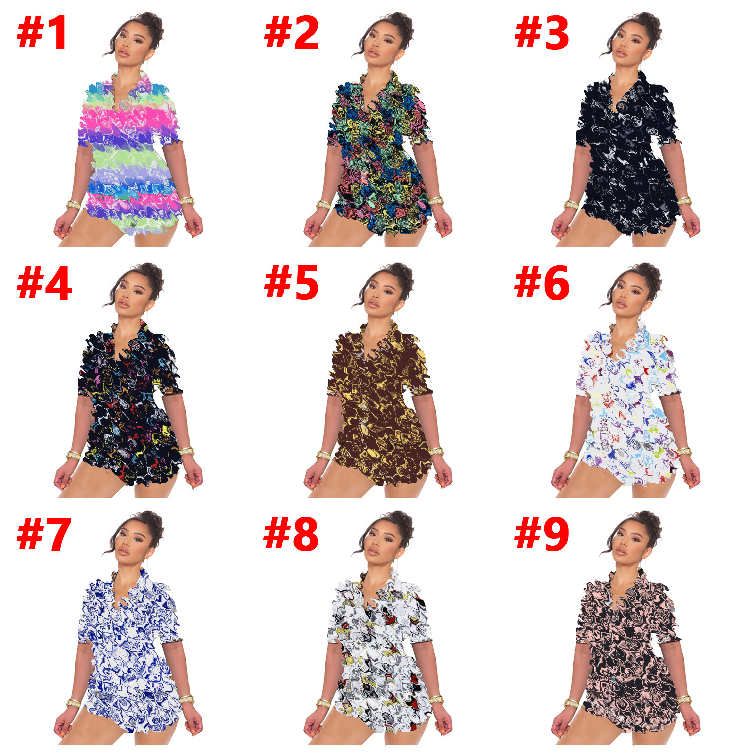 D9370 womens casual fashion pattern printed short sleeve pajamas two piece home wear