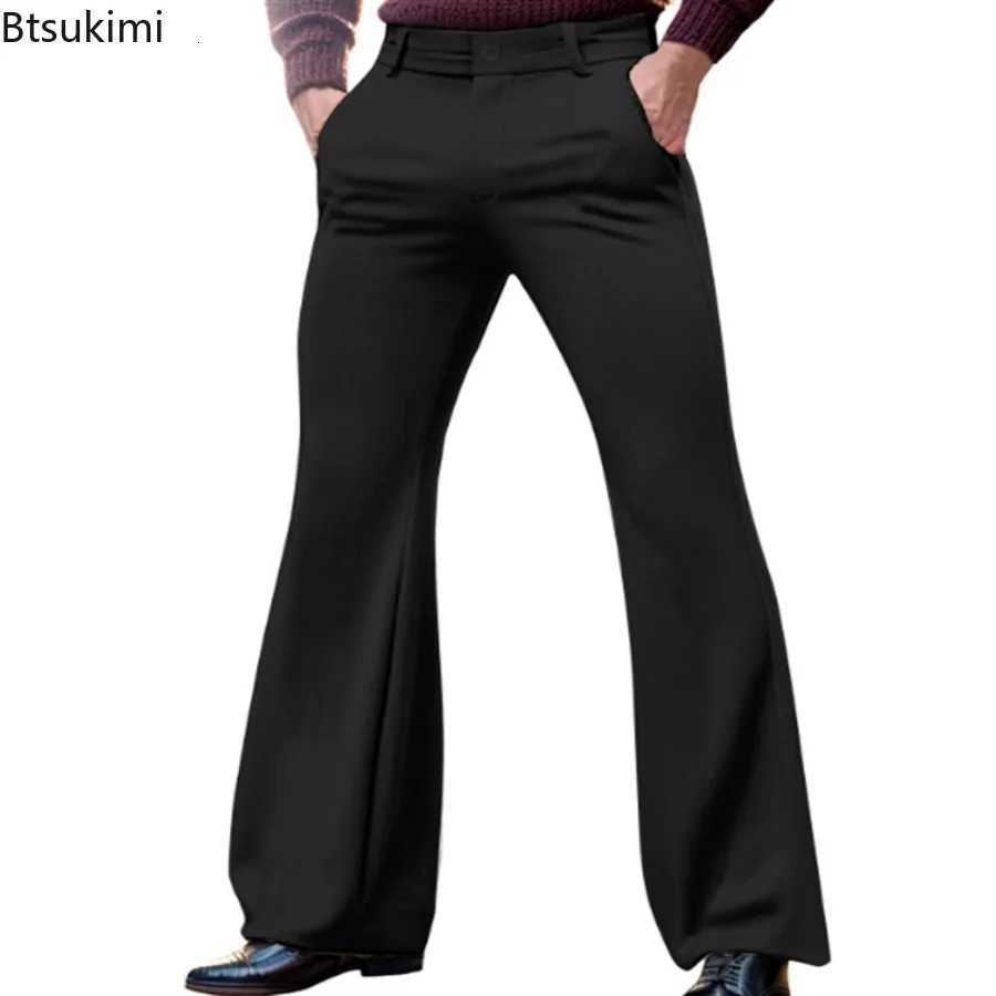 2025 Mens Elegant Flare Pants Solid Basic Stretch Trousers for Wedding Party Club Plus Size Mens Button Up Business Pants Male W250819