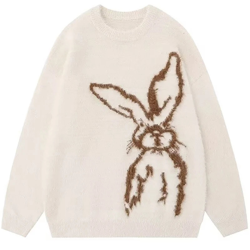 Mohair Funny Rabbit Sweater Men Pullover Knit Soft Comfortable Round Neck Knitted Japanese Y2K Vintage Fluffy Male 250819