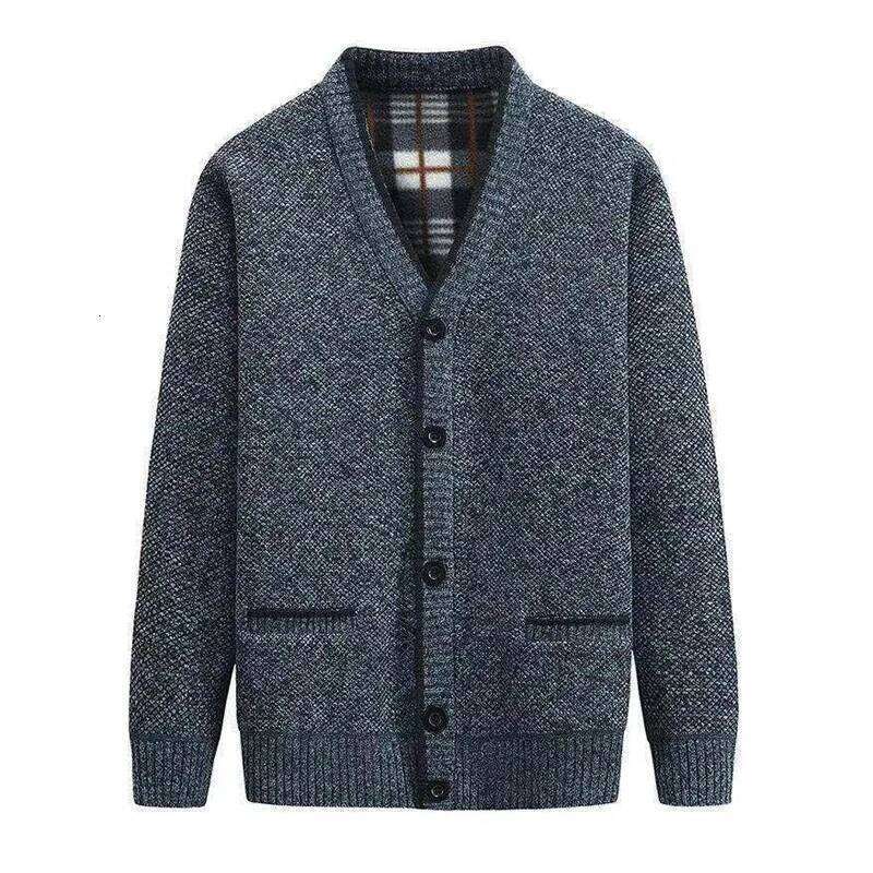 Winter Men's Jackets Vintage Wool V-Neck Knitted Sweater Coats Men Fleece Lined Warm Cardigan Clothing