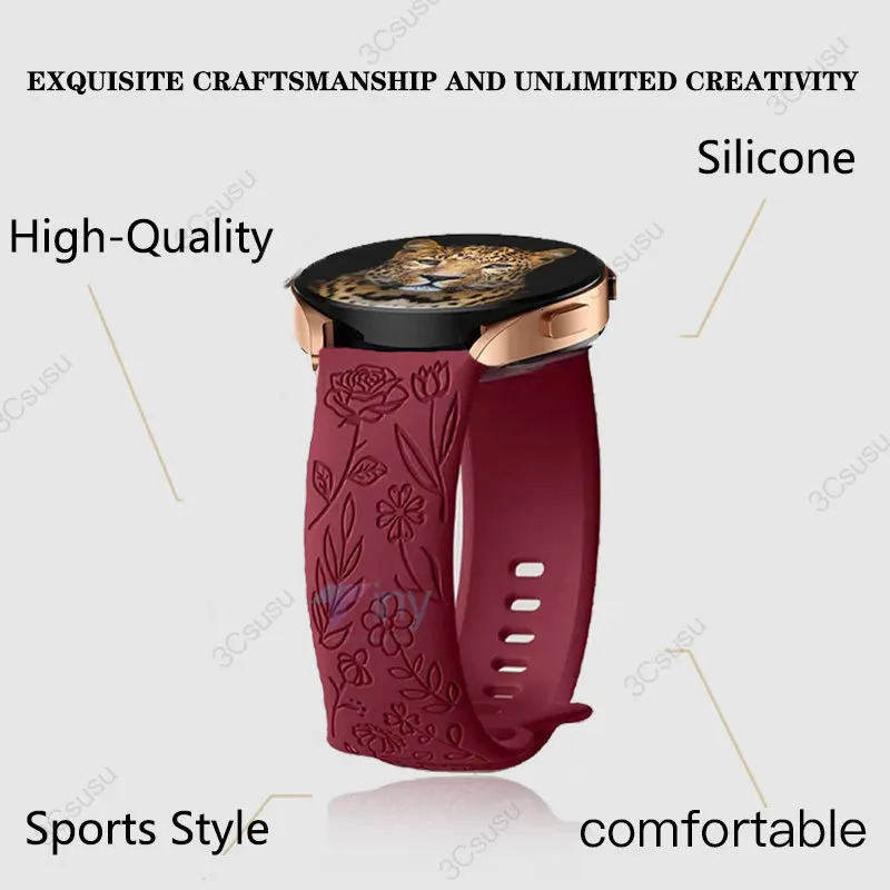 18mm 20mm 22mm Rose engrave Band for Galaxy Watch 654 40mm 44mm Gear S3 Silicone Cute Strap Classic 43mm 45mm Active 2 250818