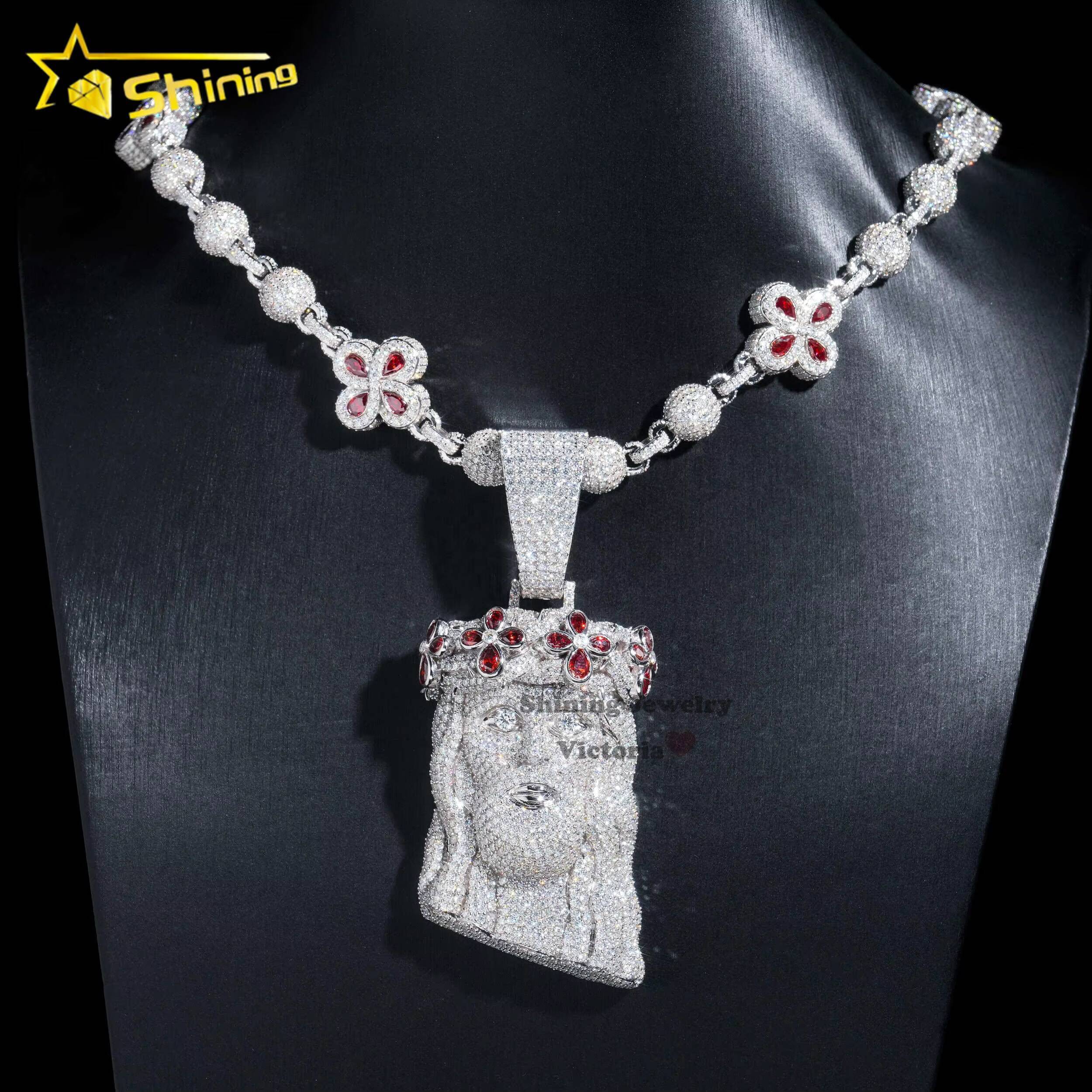 Custom Luxury 3 Tall Jesus Pendant 925 Sterling Silver 14k Gold Plated Fancy Cutting Moissanite Jesus Head Pendant