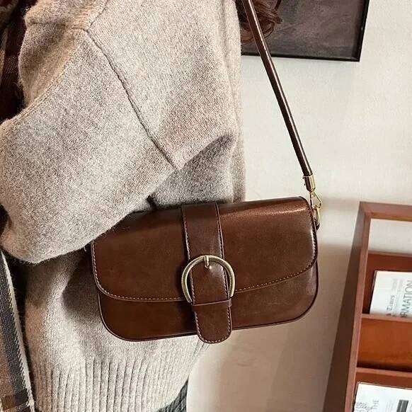 Summer Trendsetter Semi Round Saddle Shoulder Bag Vintage Style With Stylish Belt Buckle Premium Leather Messenger