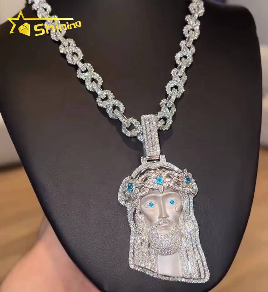 Custom Fine Jewelry Pass Diamond Tester Customized 3D Luxury Jewelry 925 Silver White Gold Iced Out VVS Moissanite Jesus Pendant