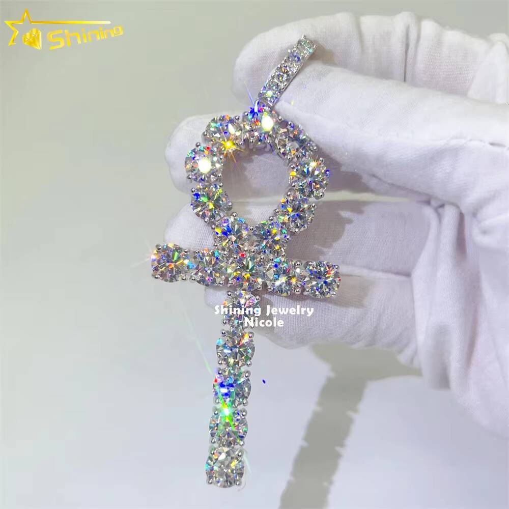 High Quality Bling Mens Silver 925 Big Custom D VVS Diamond Moissanite Cross Pendant