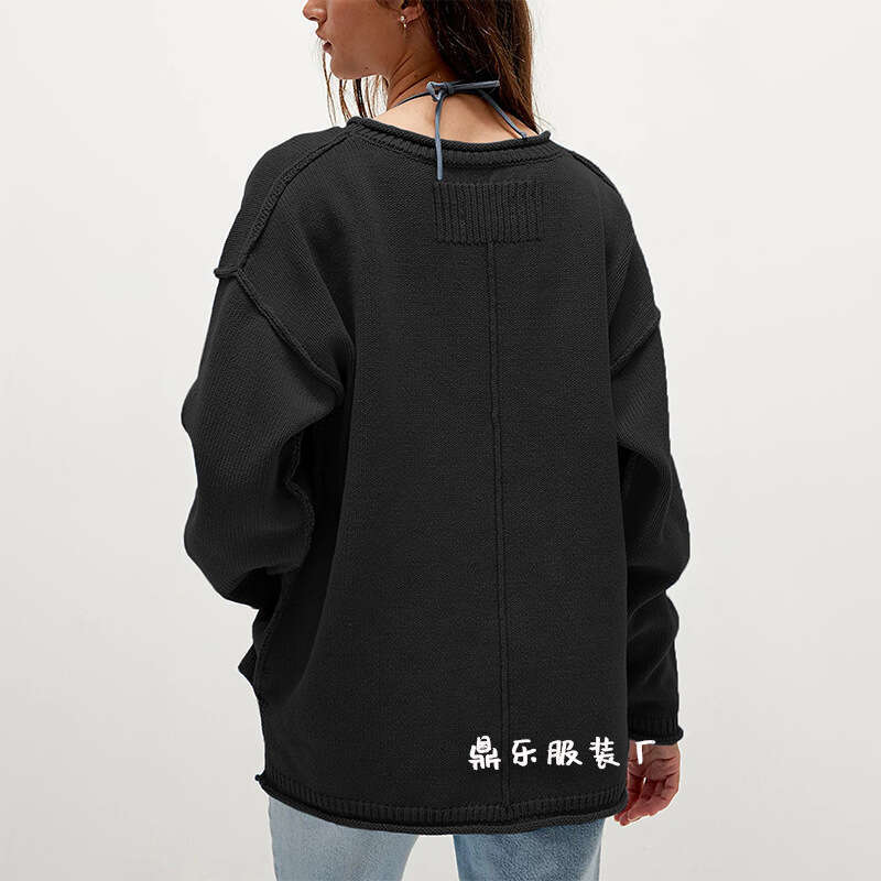 Women's Autumn And Winter New Solid Color Round Neck Loose Fit Versatile Basic Pullover Sweater B3