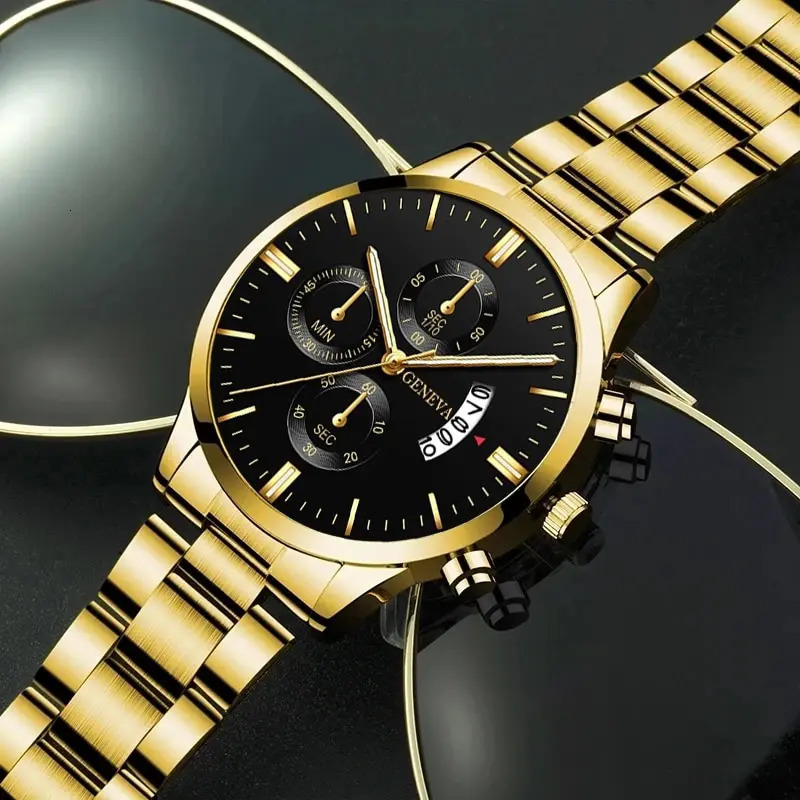 Fashion Men Gold Stainless Steel Watch Calendar Quartz Wrist Watch Mens Business Watches for Man Clock Reloj Hombre 250819