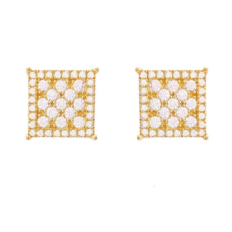 In stock Hip Hop Style 925 Sterling Silver Stud Earrings VVS Diamond Moissanite Gold Plated Iced Out with Luxury Gift Bag