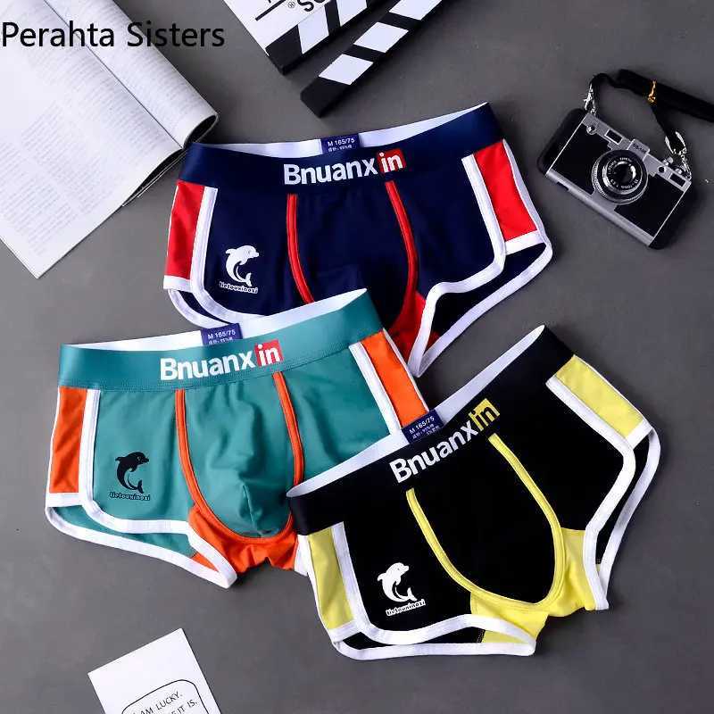 3Pcs/Lot Mens Cotton Underwear Boxers Briefs Mens Fashion Dolphin Boxershorts Trends Youth Personality Underpants Homme W250819
