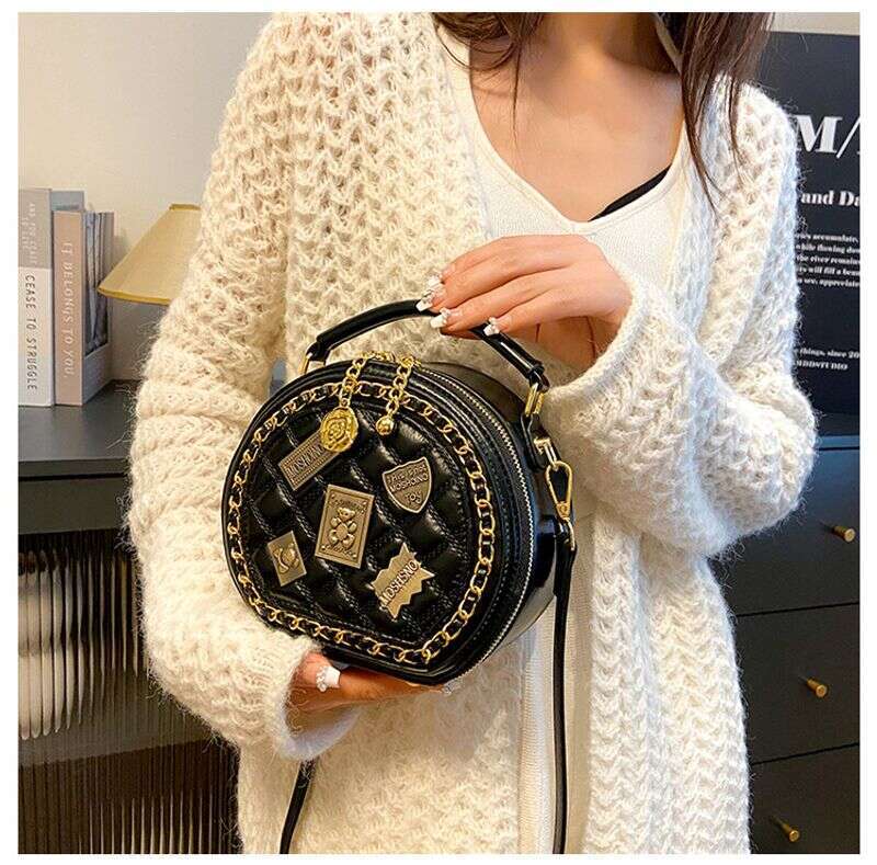 Xiaoxiangfeng New Korean Version Fashionable Personality Splicing Trend Single Shoulder Women's Crossbody Small Round Bag