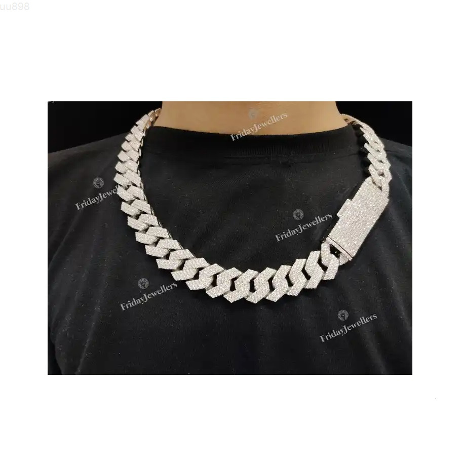 16mm Sterling Silver Moissanite Diamond Studded Icedout Cuban Link Chain Necklace for Boys Casual Use Chain