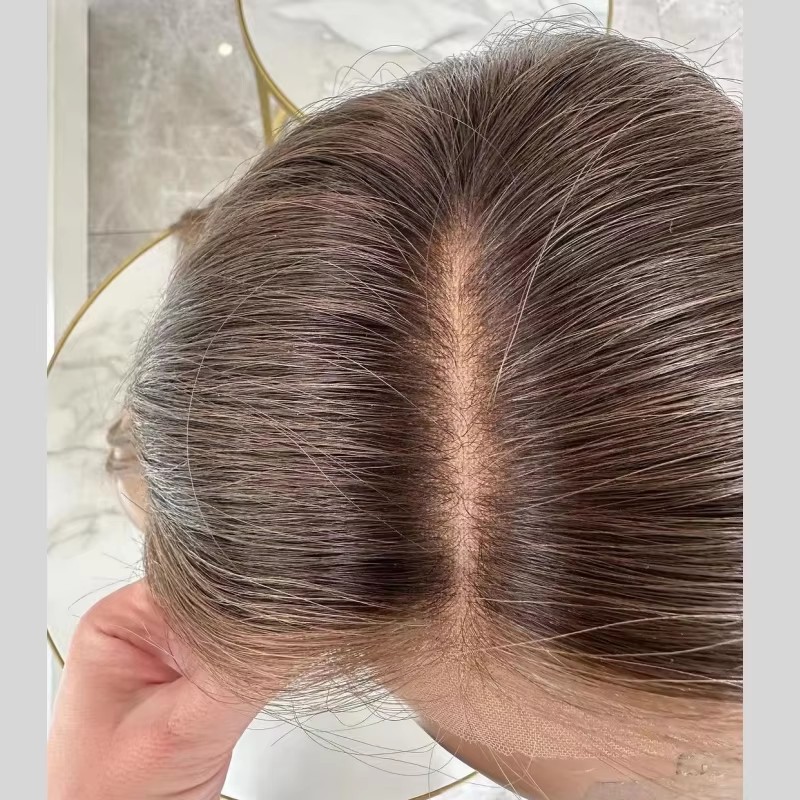 Hot Dark medium brown silk base human hair topper silky straight ombre balayage women real hairpiece 15x16cm