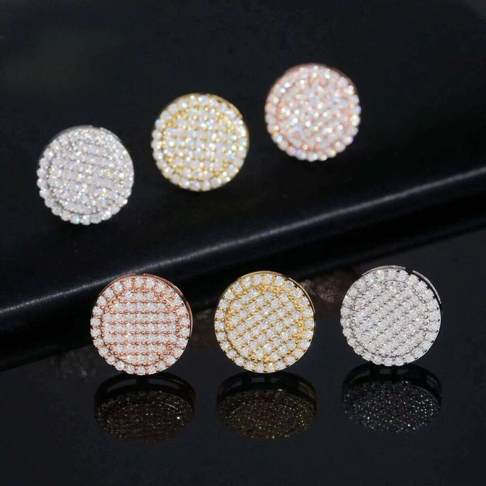 12mm Fashion Men's Round Iced Out Hip Hop Jewelry Sier VVS Moissanite Stud Earrings