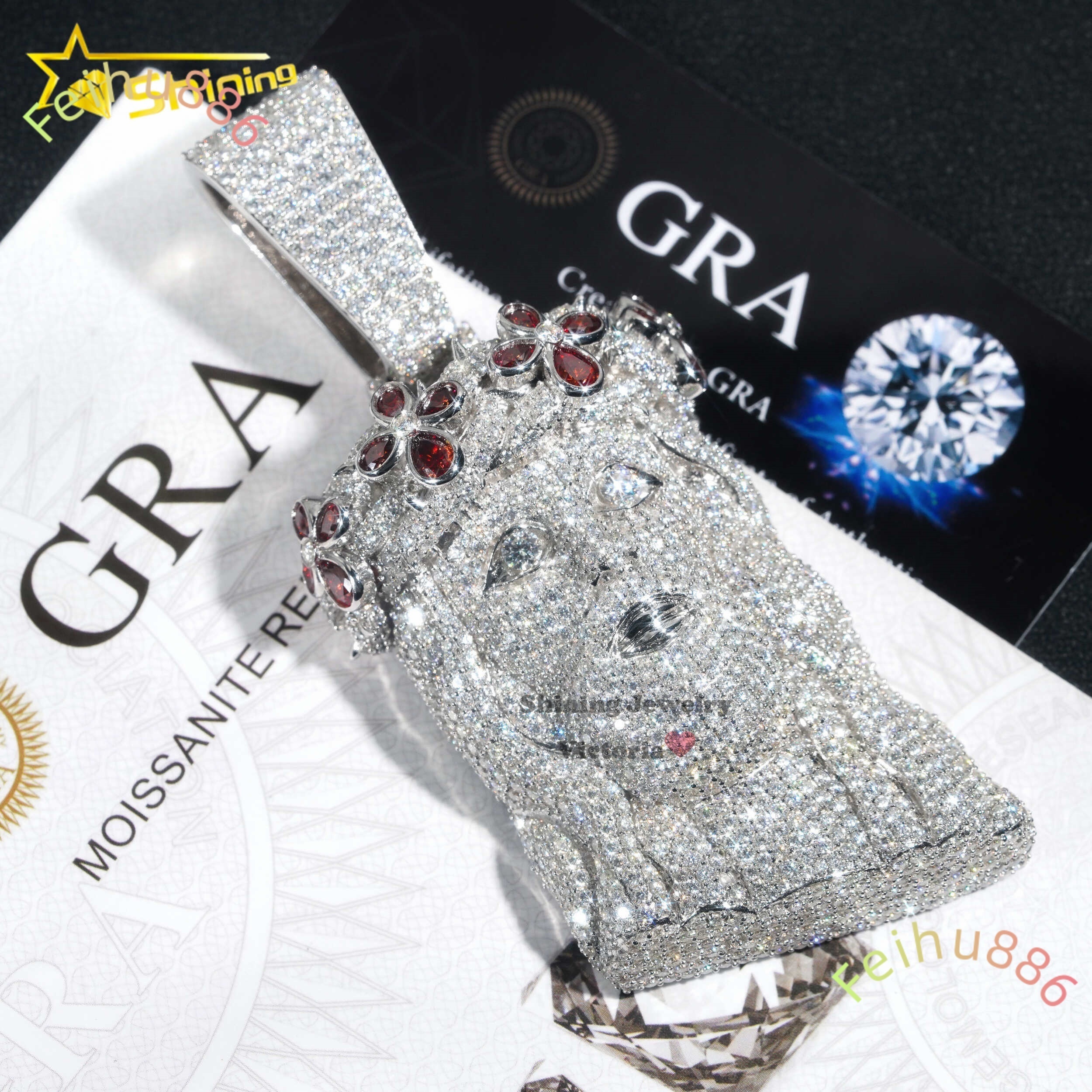 Custom Luxury 3 Tall Jesus Pendant 925 Sterling Silver 14k Gold Plated Fancy Cutting Moissanite Jesus Head Pendant