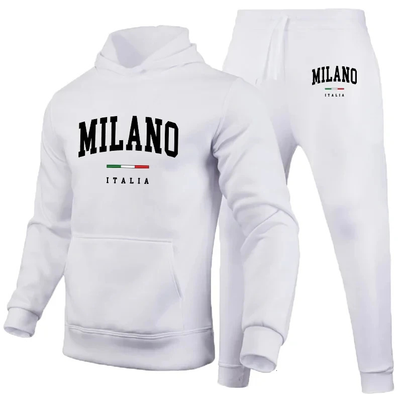 Mens Hoodie Set Milano Print Sweatshirt Sweatpant for Male Hooded Tops Jogging Trousers Suit Casual Streetwear Tracksuit 250819