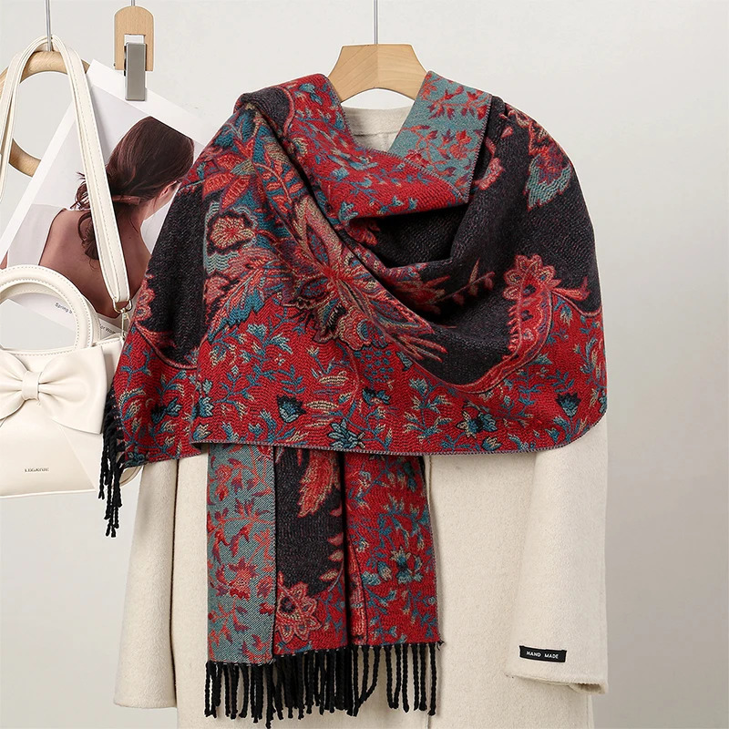 Winter Warm Thick Women Hijab Ethnic Style Jacquard Scarf Outdoor Paisley Foulard Cashmere Tassel Shawl Wrap Pashmina Muslim 250818