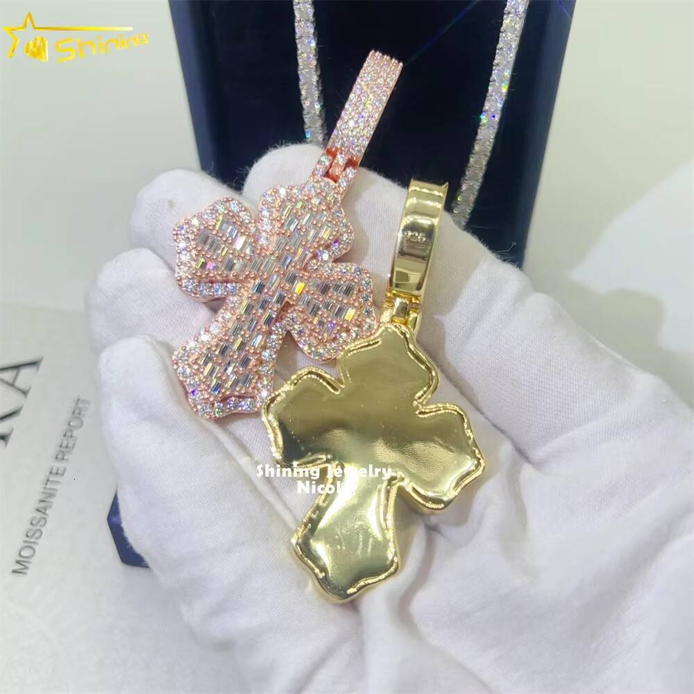 Fine Jewelry 925 Silver Baguette Diamond Cross Charms Moissanite Hip Hop Jewelry Mens Moissanite Pendant