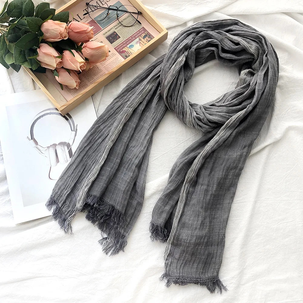 Cotton Linen Men Scarf Autumn Winter Black Navy Striped Tassel Scarves Mens Shawl Wrap Fashion Male Accessories Bufandas 250818