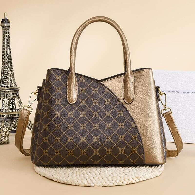 For Women Handbag Fashion Color Contrast Printed Lady Temperament Mom Commuter Bag