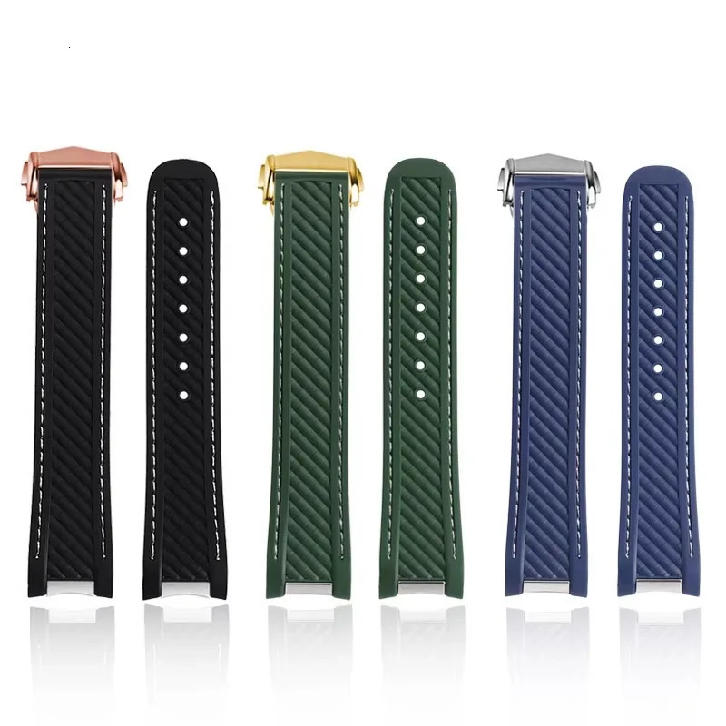 20mm Rubber Silicone Watch Strap Fit For 300 AT150 for Rolex black green water ghost watchband Folding buckle 250818