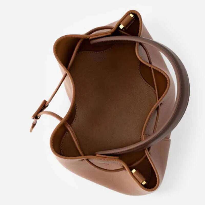 New Fashion And Elegant Turkish Pleated Drawstring Bucket Handbag Shoulder Messenger Bag Dark Brown Beautifully Decorated