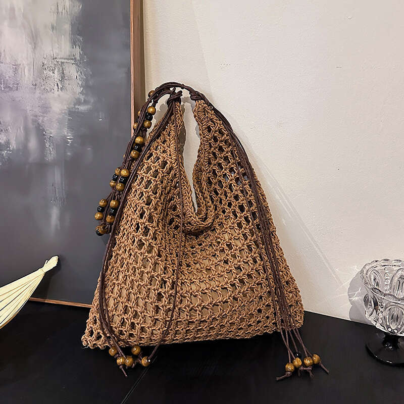 Minimalist Designer Hollow Woven Bags Beach Vacation Tote for Women 2025 Summer Large Capacity Lazy Style Single Shoulder Underarm Bag