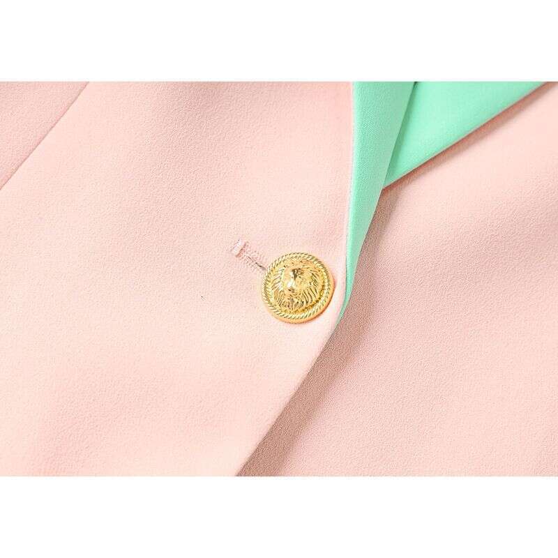 2025 New Color Blocking Patchwork Women In Spring And Summer, Seven Quarter Sleeved Suit Jacket Pink Single Breasted Jacket